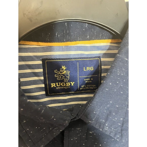 Rugby University Shirt Mens Large Navy Blue Button Down Cotton Short Sleeve - Picture 2 of 5